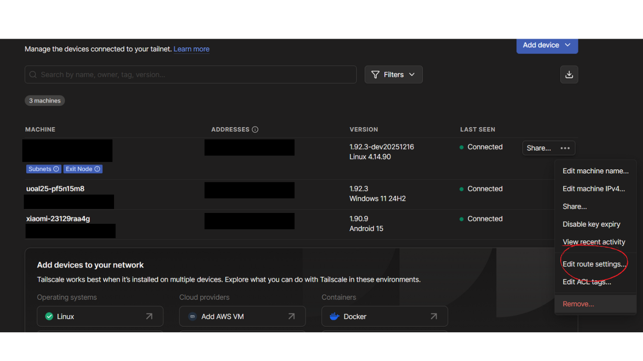 Approving Subnet Routes in Tailscale