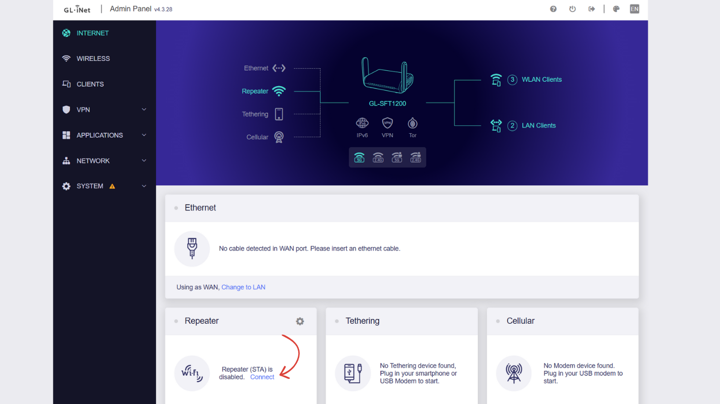 WiFi Repeater Configuration Screen